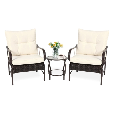 3-Piece Patio Set with Rust-Proof Steel Frame, Brown+White