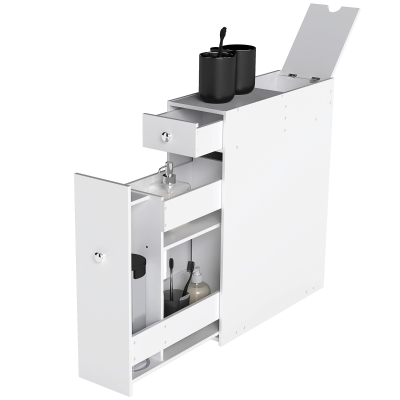 HOMCOM Bathroom Floor Organizer, White Storage Cabinet with Drawers