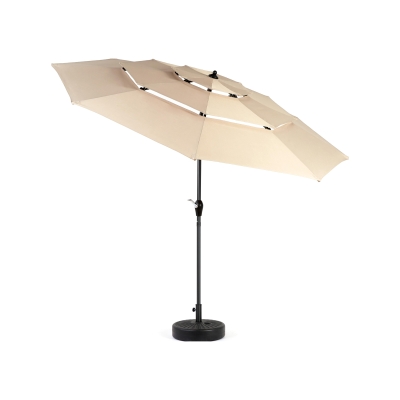 10ft 3-Tier Auto-Tilt Patio Umbrella with Aluminum Frame, Outdoor Market Table Umbrella with Crank System, Khaki
