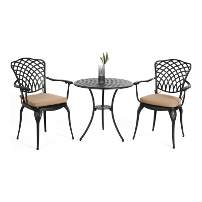 3-Piece Patio Bistro Set with Seat Cushions, Black