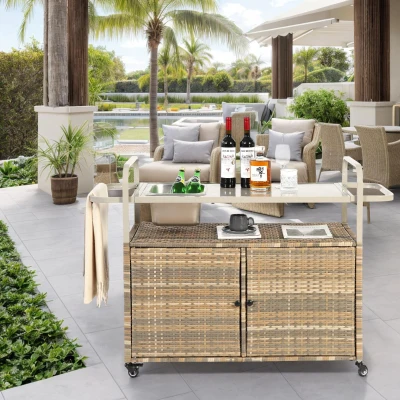 Outdoor Bar Table with Steel Top, Beige