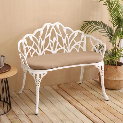 Patio Garden Bench with Floral Tulip Design, White