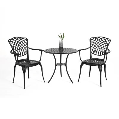 3-Piece Patio Bistro Set with Umbrella Hole, Black