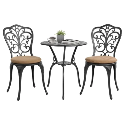 3-Piece Outdoor Rust-Resistant Patio Bistro Set with Cushions, Black