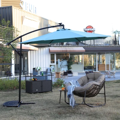 10ft Solar LED Offset Hanging Market Patio Umbrella with Enhanced Stability, Light Green
