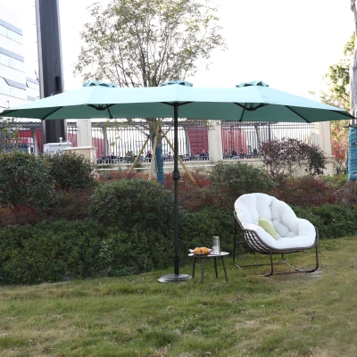 14.8 Ft Double Sided Outdoor Umbrella with Crank and Steel Frame, Light Green
