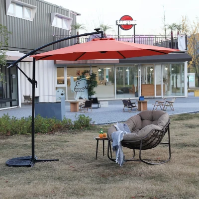 10ft Solar LED Offset Hanging Market Patio Umbrella with Easy Adjustment, Orange