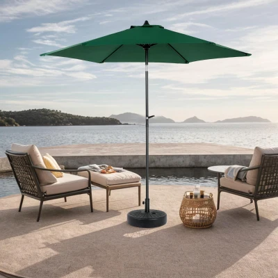 9ft Outdoor Patio Umbrella with Push Button Tilt and Crank, Dark Green