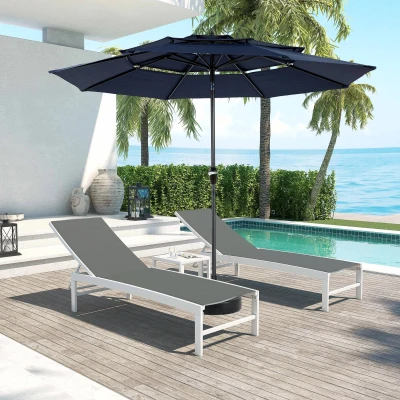 10ft 3-Tier Auto-Tilt Patio Umbrella with Crank System, Navy Blue