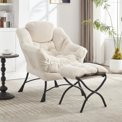 Ergonomic Lazy Chair with Ottoman, White