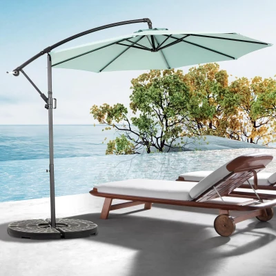 10ft Offset Hanging Market Patio Umbrella with Easy Tilt Adjustment, Light Green