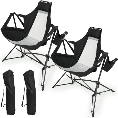 2-Piece Set Hammock Camping Chair with Adjustable Back and Pillow, Black