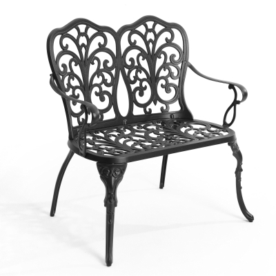 Patio Garden Bench with Floral Rose Design, Black
