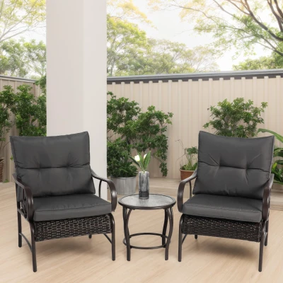 3-Piece Outdoor Wicker Furniture with Modern Chairs, Brown+Grey