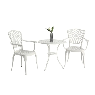 3-Piece Patio Bistro Set with Umbrella Hole, White