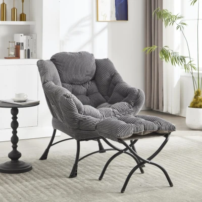 Ergonomic Lounge Accent Chair with Ottoman, Grey