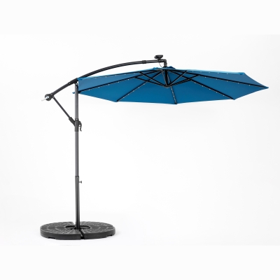 10ft Solar LED Offset Hanging Market Patio Umbrella with Easy Adjustment, Dark Blue