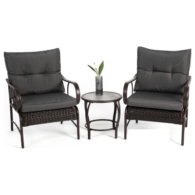 3-Piece Outdoor Wicker Furniture with Modern Chairs, Brown+Grey