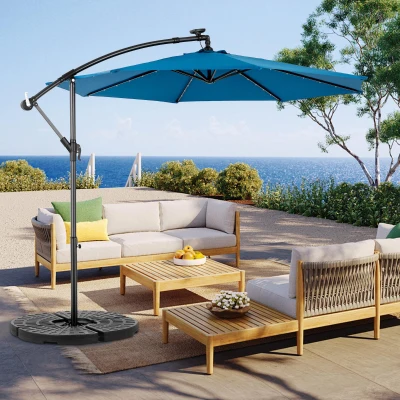 10ft Solar LED Offset Hanging Market Patio Umbrella with Easy Adjustment, Dark Blue