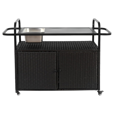 Multifunctional Outdoor Bar Table with Lockable Wheels, Black