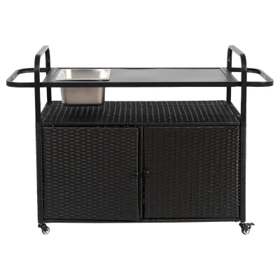 Multifunctional Outdoor Bar Table with Lockable Wheels, Black