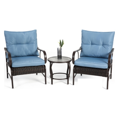 3-Piece Patio Set with Rust-Proof Steel Frame, Brown+Blue