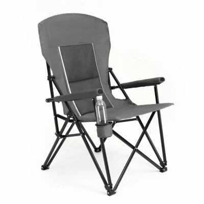 High Back Heavy Duty Lawn Chair with Cup Holder, Gray