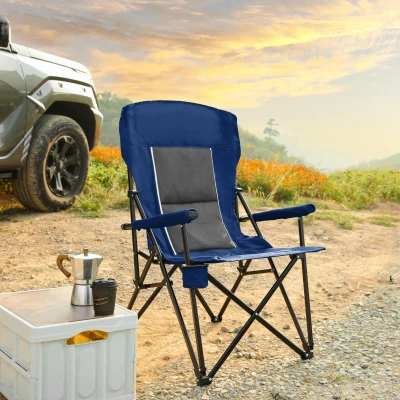 High Back Heavy Duty Lawn Chair with Cup Holder, Navy Blue