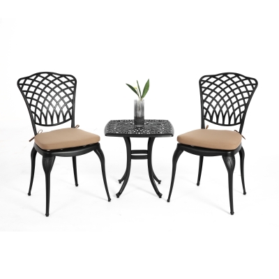 3-Piece Bistro Set with 2 Chairs and 1 Round Table, Black