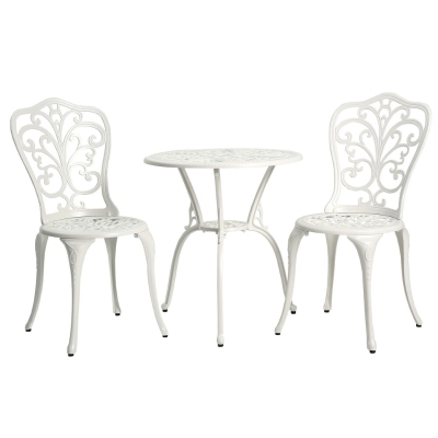 3-Piece Outdoor Rust-Resistant Patio Bistro Set with Decorative Floral Design, White