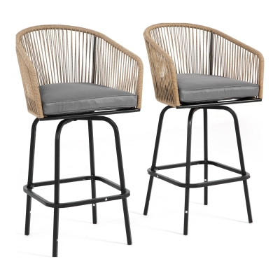Set of 2 Outdoor Bar Stools with Armrests and Backrest, Grey