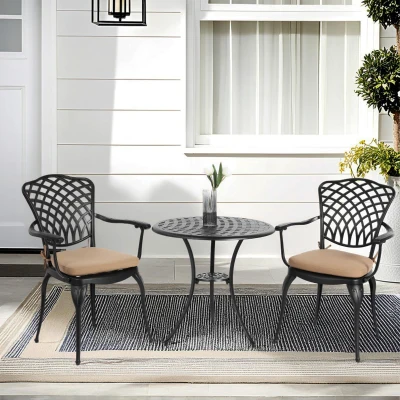 3-Piece Patio Bistro Set with Seat Cushions, Black