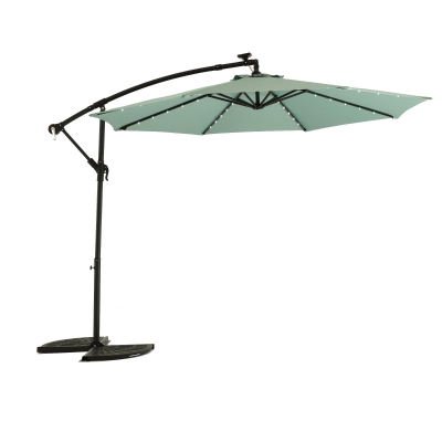 10ft Solar LED Offset Hanging Market Patio Umbrella with Enhanced Stability, Light Green