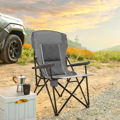 High Back Heavy Duty Lawn Chair with Cup Holder, Gray