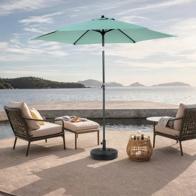 9ft Outdoor Patio Umbrella with Push Button Tilt and Crank, Light Green