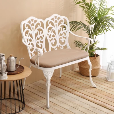 Patio Garden Bench with Floral Rose Design, White