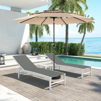 10ft 3-Tier Auto-Tilt Patio Umbrella with Aluminum Frame, Outdoor Market Table Umbrella with Crank System, Khaki