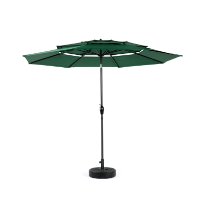 3-Tier Auto-Tilt Patio Umbrella with Crank System, Dark Green