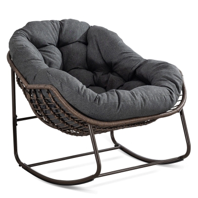 Outdoor Rattan Rocking Chair with Padded Cushion, Grey
