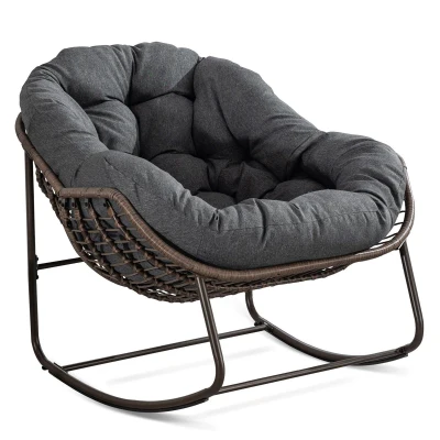 Outdoor Rattan Rocking Chair with Padded Cushion, Grey