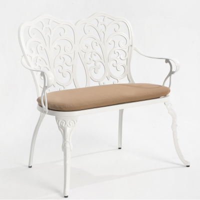 Patio Garden Bench with Floral Rose Design, White