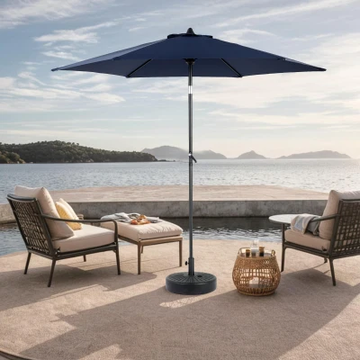 9ft Outdoor Patio Umbrella with Push Button Tilt and Crank, Navy Blue