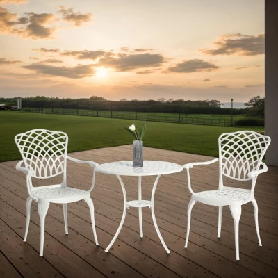 3-Piece Patio Bistro Set with Umbrella Hole, White
