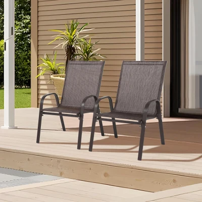 2-Piece Patio Chairs with Breathable Textilene Fabric, Brown