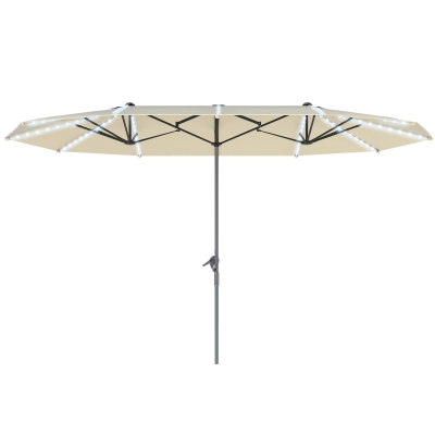Outsunny 15ft Double-Sided Patio Umbrella with Solar Lights, Cream