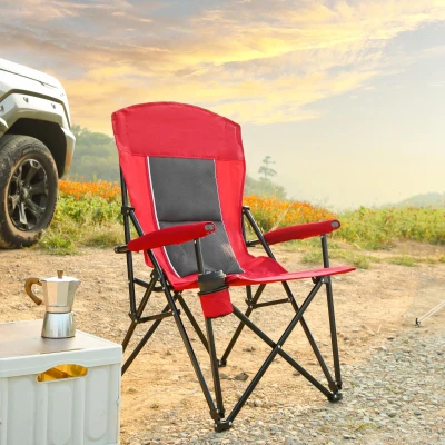 High Back Heavy Duty Lawn Chair with Cup Holder, Red