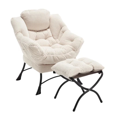 Ergonomic Lazy Chair with Ottoman, White