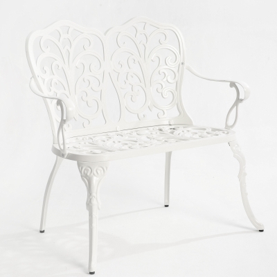 Waterproof and Rust-Proof Patio Garden Bench with Floral Rose Design, White