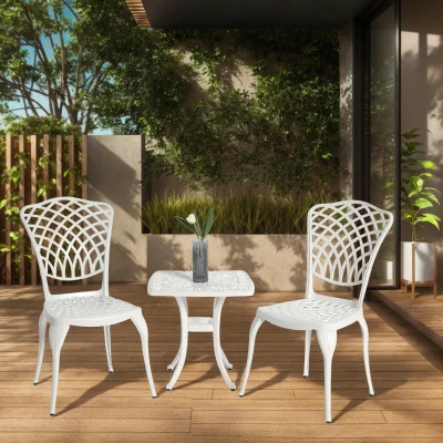 3-Piece Bistro Set with 2 Chairs and 1 Round Table, White
