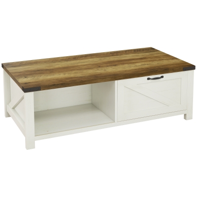 HOMCOM Industrial Coffee Table Side End Table with Drawer, Open Storage Shelf, Modern Farmhouse Furniture, for Living Room, Dining Room, Office, Brown